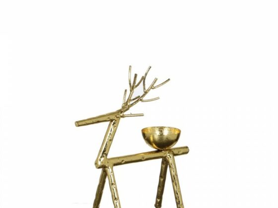 Bougeoir design renne en métal doré